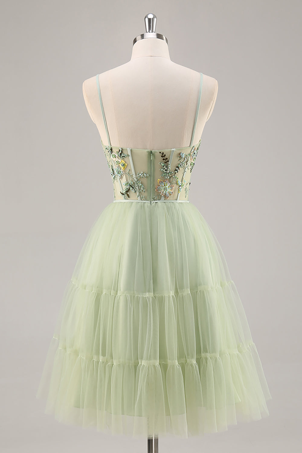 Green A Line Appliqued Corset Homecoming Dress