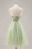 Sparkly Green Floral Tulle Corset A Line Midi Cocktail Dress