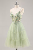 Sparkly Green Floral Tulle Corset A Line Midi Cocktail Dress