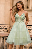 Green A Line Appliqued Corset Homecoming Dress
