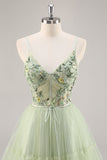 Sparkly Green Floral Tulle Corset A Line Midi Cocktail Dress