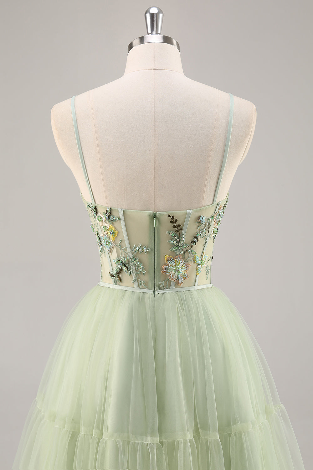 Sparkly Green Floral Tulle Corset A Line Midi Cocktail Dress