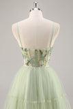 Sparkly Green Floral Tulle Corset A Line Midi Cocktail Dress