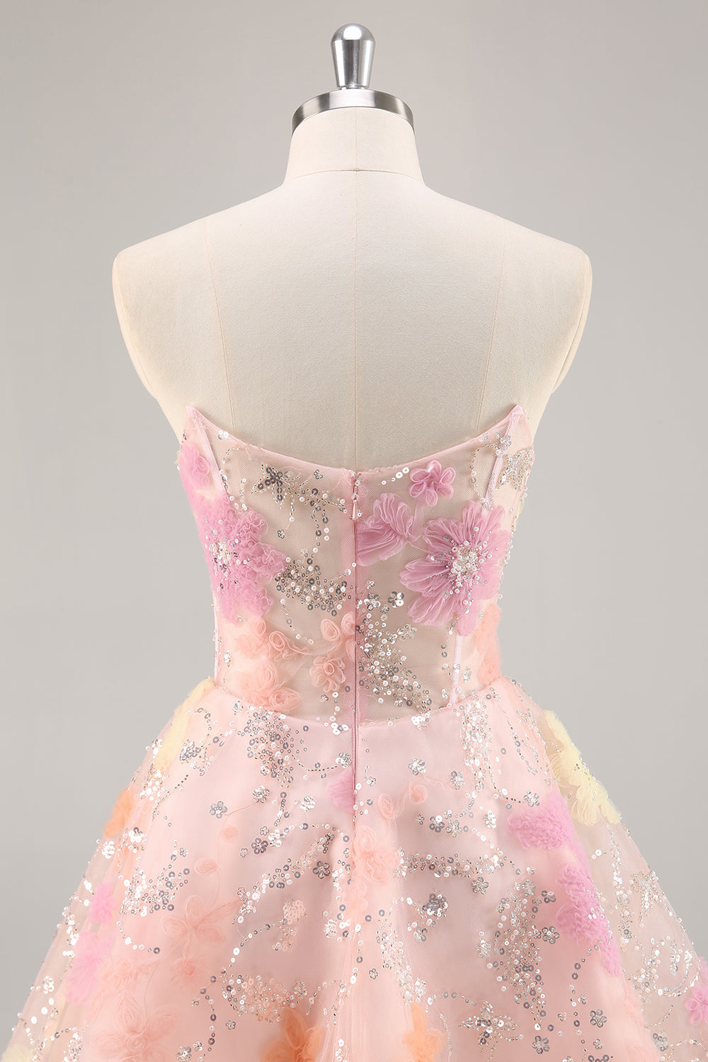 Sparkly Pink Floral Corset Mini Cocktail Dress with Sequins