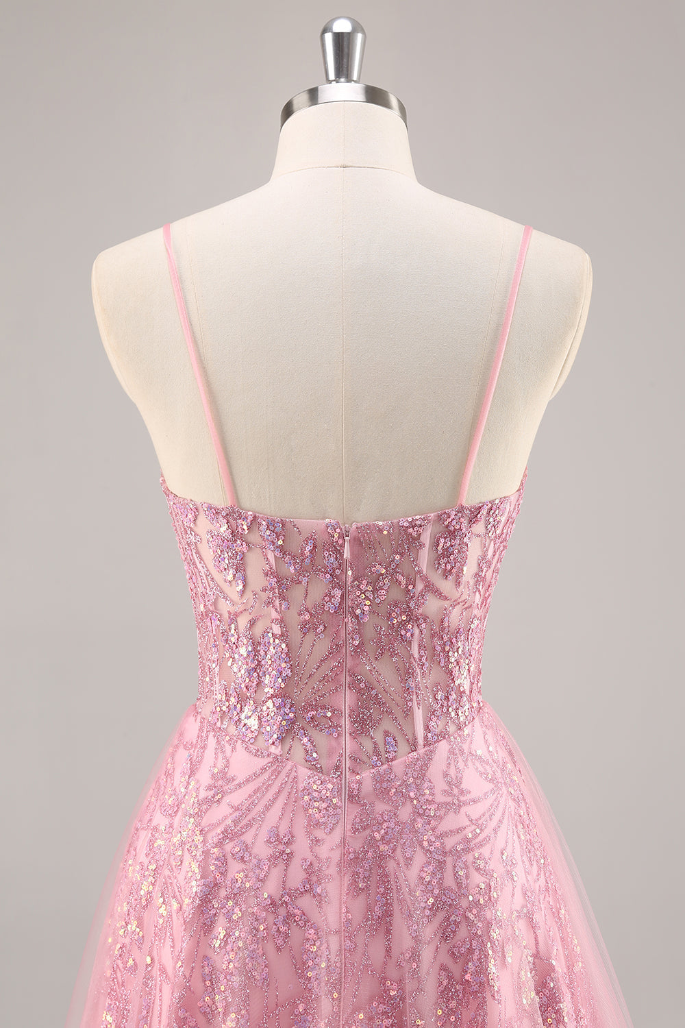 Sparkly Pink Corset Tulle Long Prom Dress with Sequins