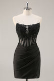 Sparkly Pink Strapless Corset Beaded Short Cocktail Dress