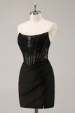 Sparkly Pink Strapless Corset Beaded Short Cocktail Dress