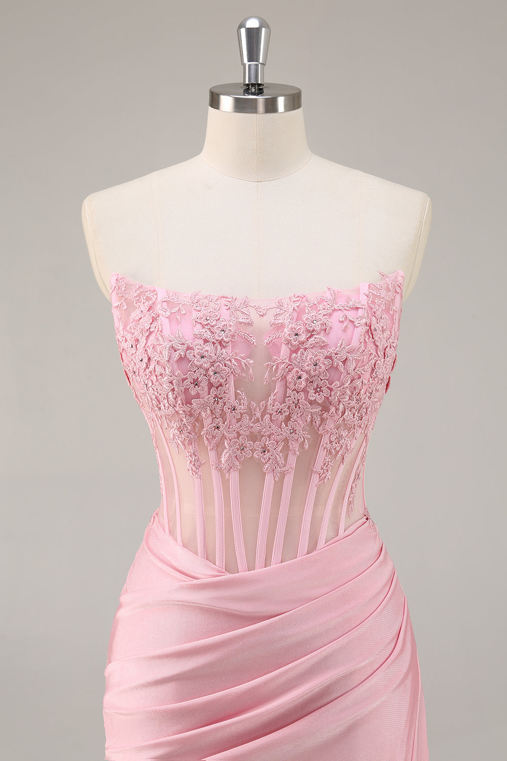 Sparkly Pink Strapless Corset Beaded Short Cocktail Dress