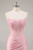 Sparkly Pink Strapless Corset Beaded Short Cocktail Dress