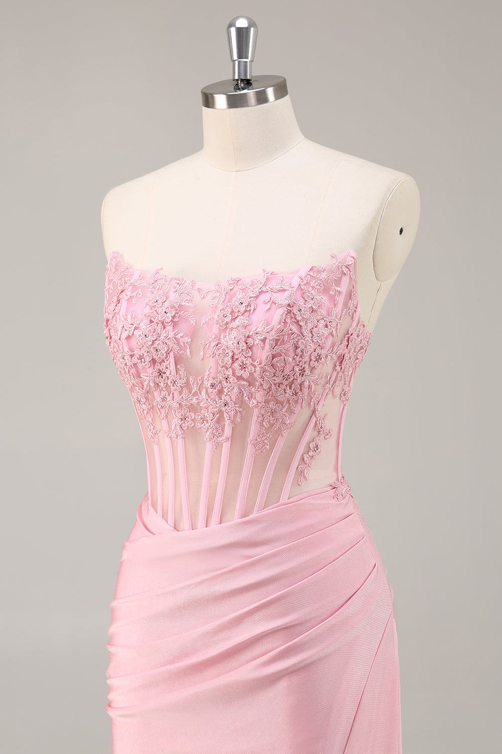 Sparkly Pink Strapless Corset Beaded Short Cocktail Dress