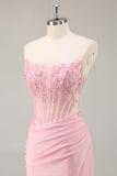 Sparkly Pink Strapless Corset Beaded Short Cocktail Dress