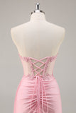 Sparkly Pink Strapless Corset Beaded Short Cocktail Dress