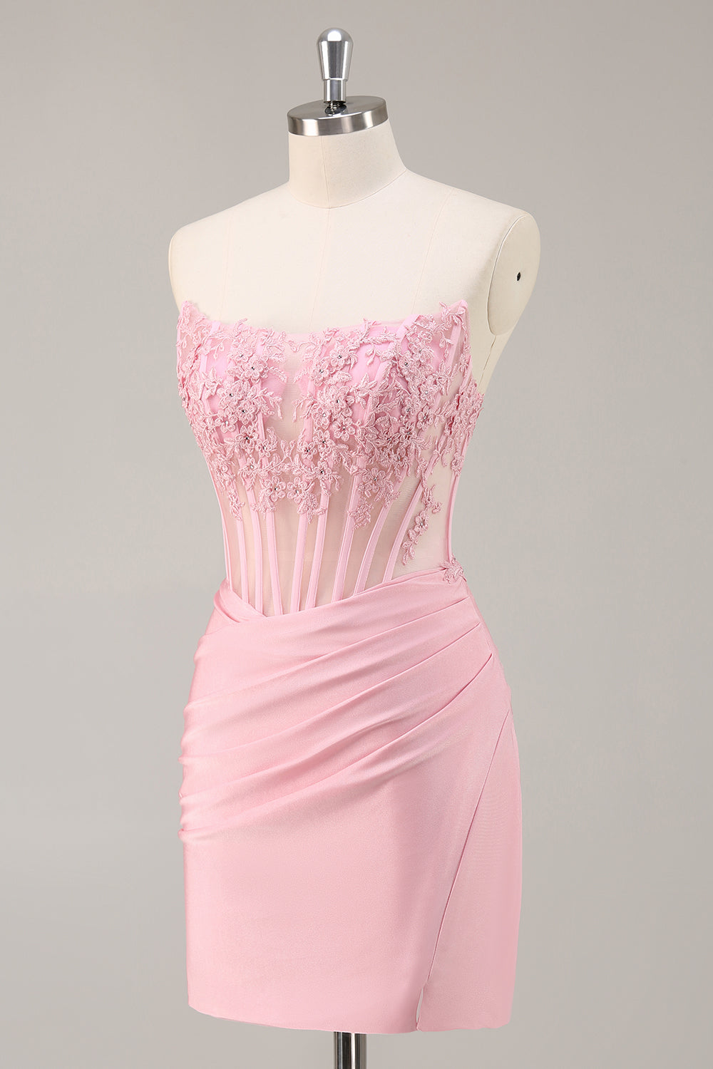 Sparkly Pink Strapless Corset Beaded Short Cocktail Dress
