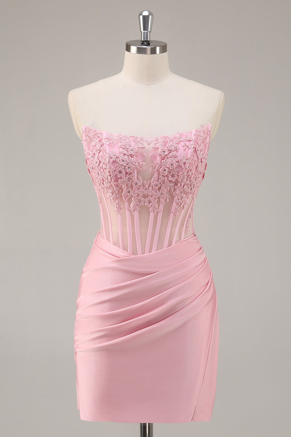 Sparkly Pink Strapless Corset Beaded Short Cocktail Dress