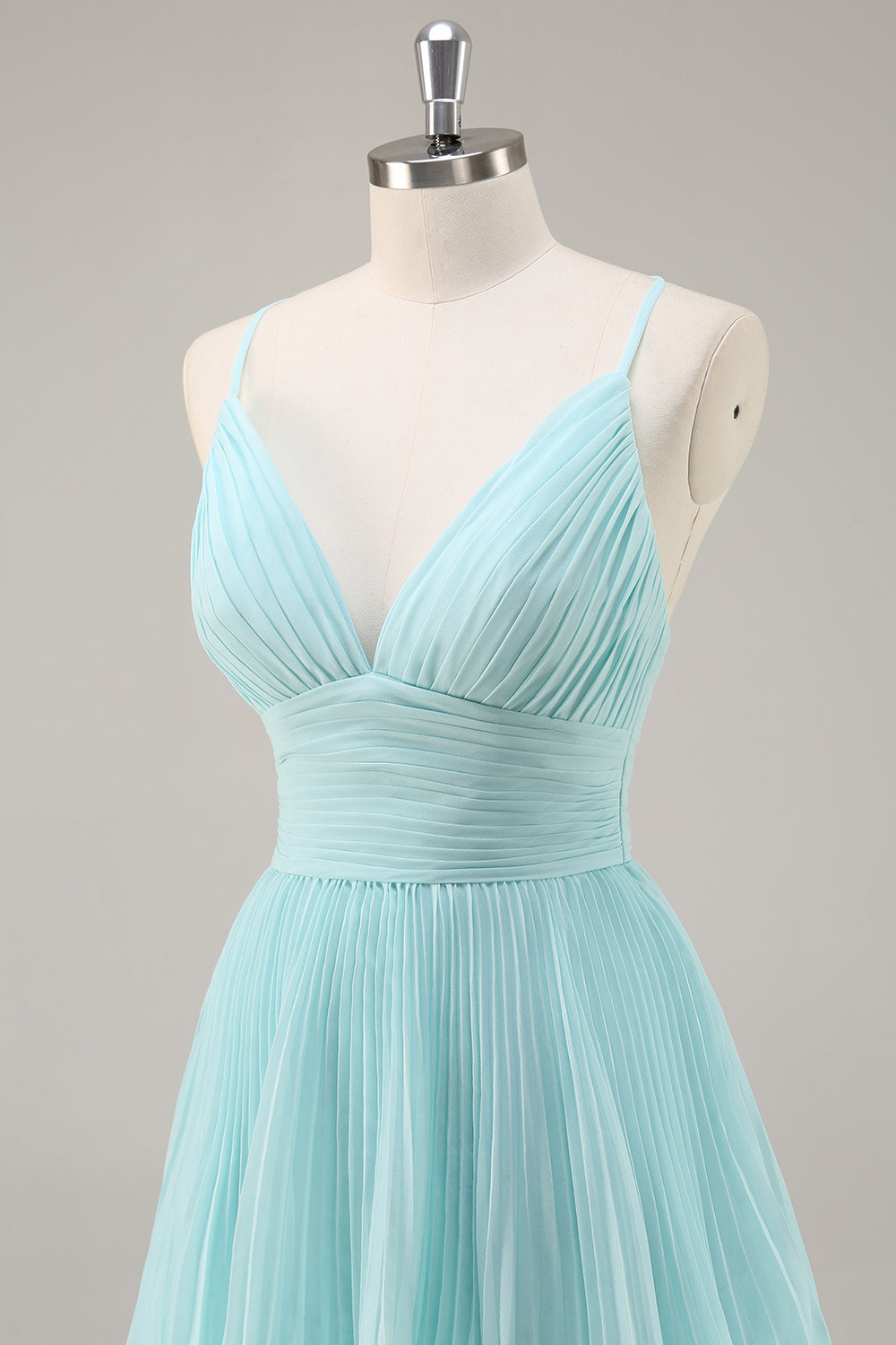 Green Chiffon A Line Pleated V Neck Ruffled Long Formal Dress