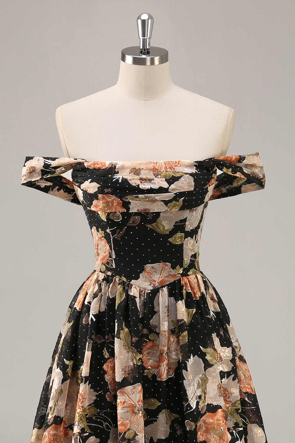 Sparkly Black Floral Ruched Long Bridesmaid Dress with Beading