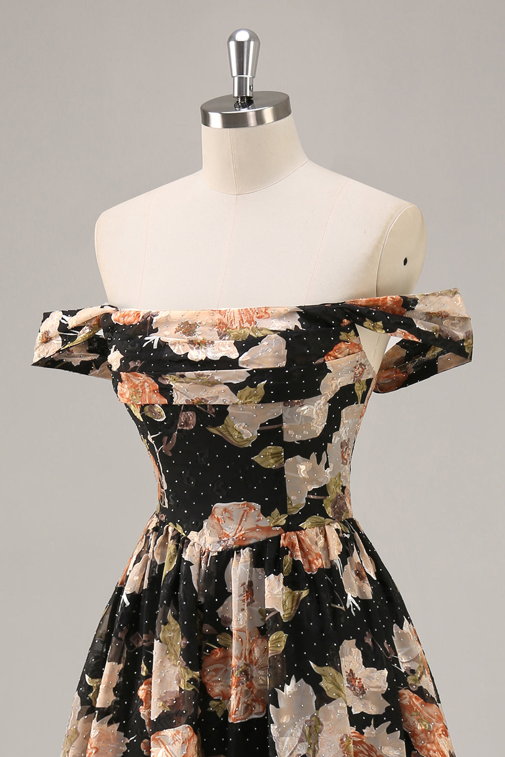 Sparkly Black Floral Ruched Long Bridesmaid Dress with Beading