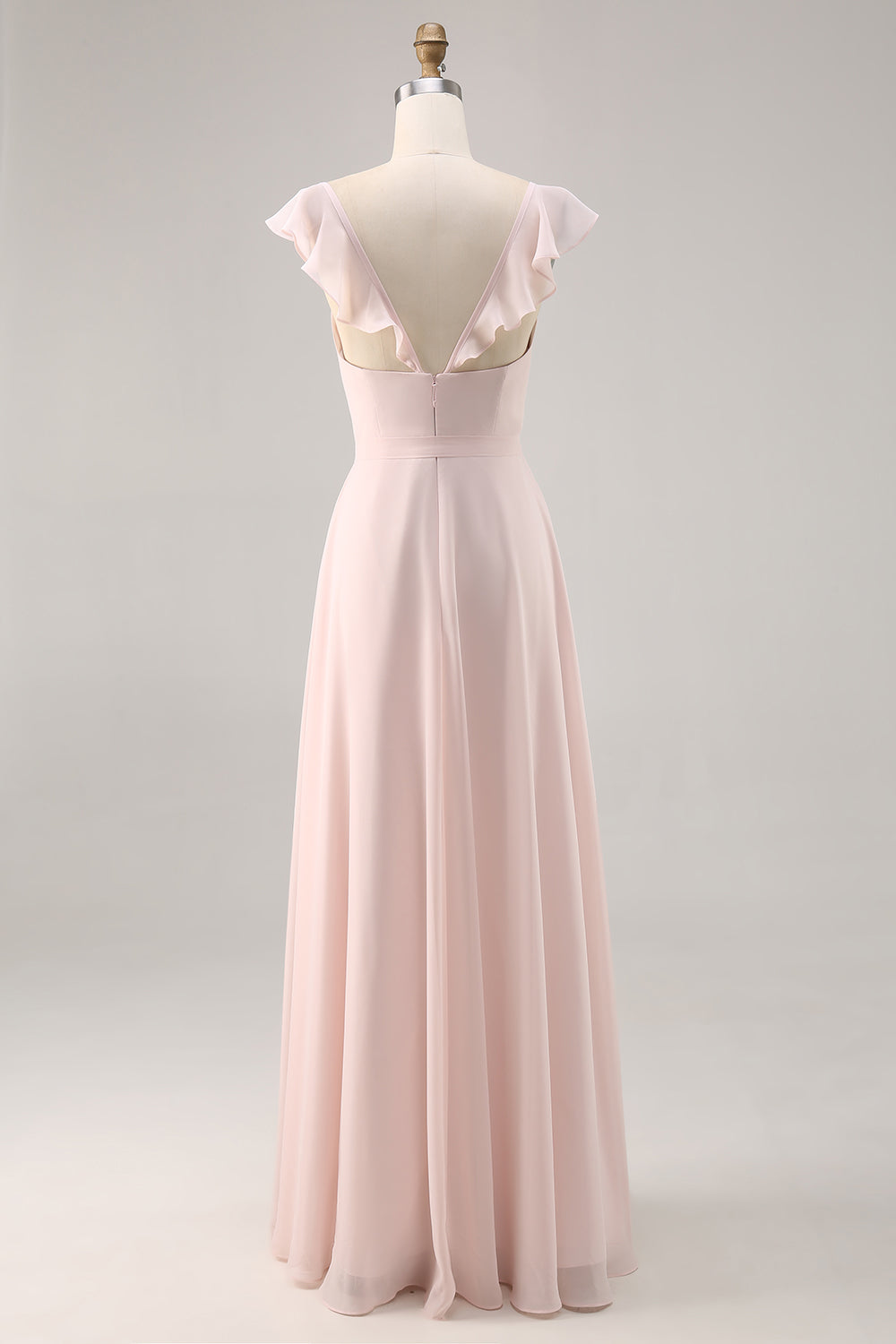 Candy Pink Ruched Cap Sleeves Long Bridesmaid Dress with Sash