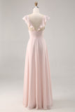 Candy Pink Ruched Cap Sleeves Long Bridesmaid Dress with Sash