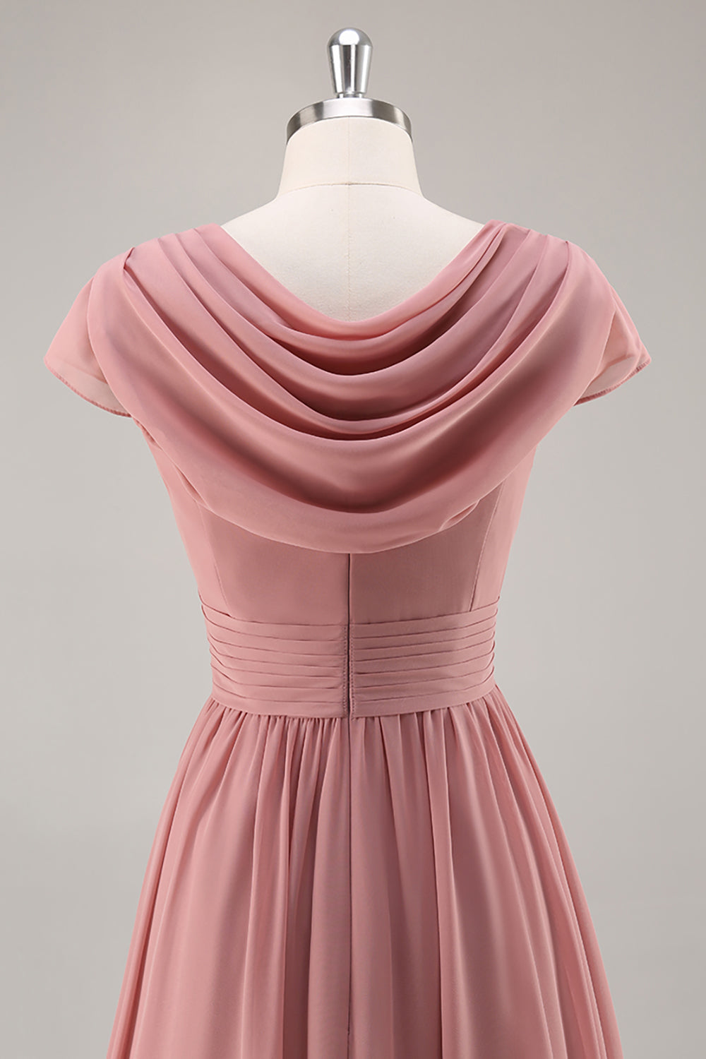 Dusty Rose V-Neck Ruched Chiffon Long Bridesmaid Dress