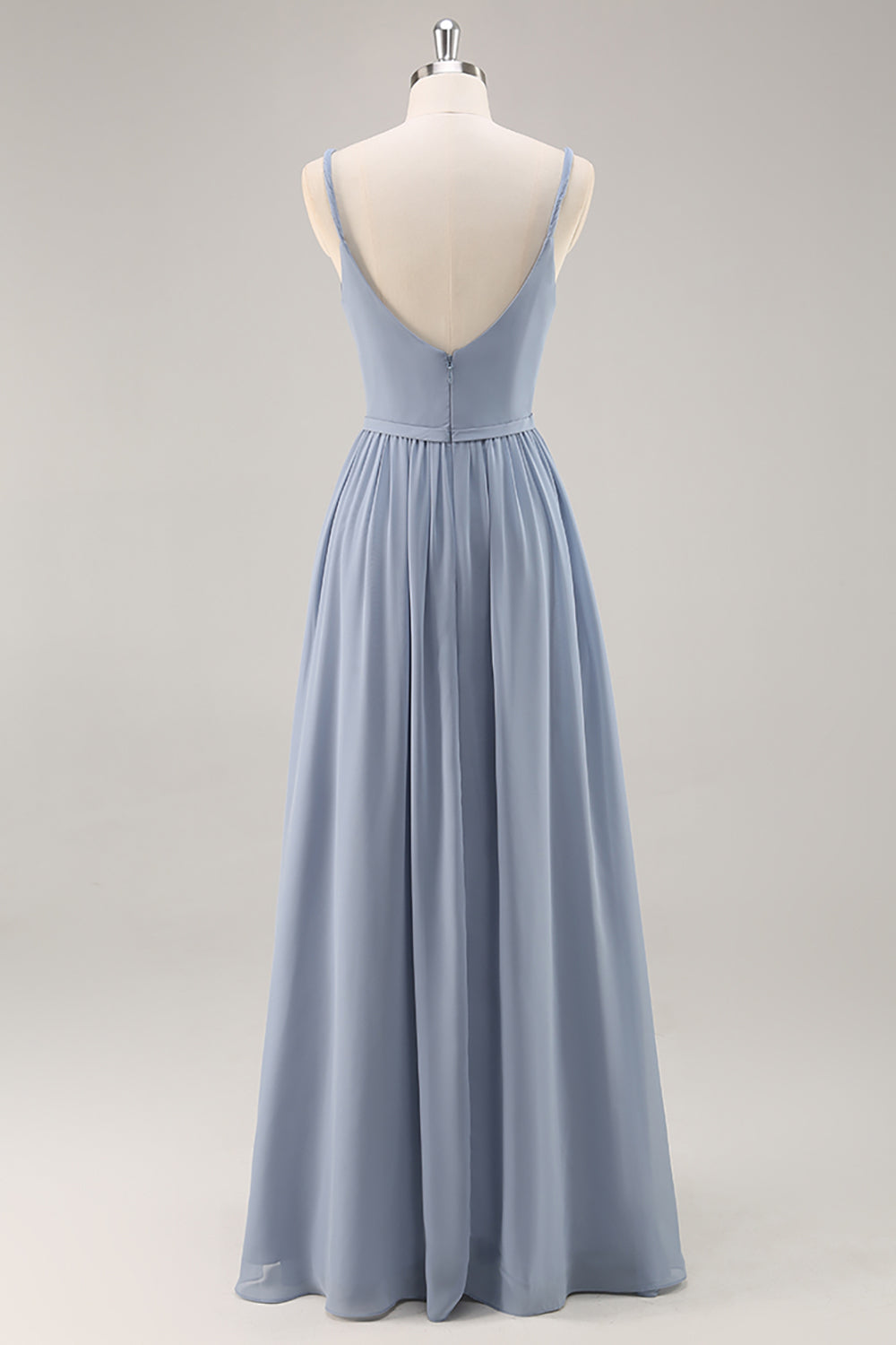 Dusty Blue Ruched Chiffon Long Bridesmaid Dress with Slit