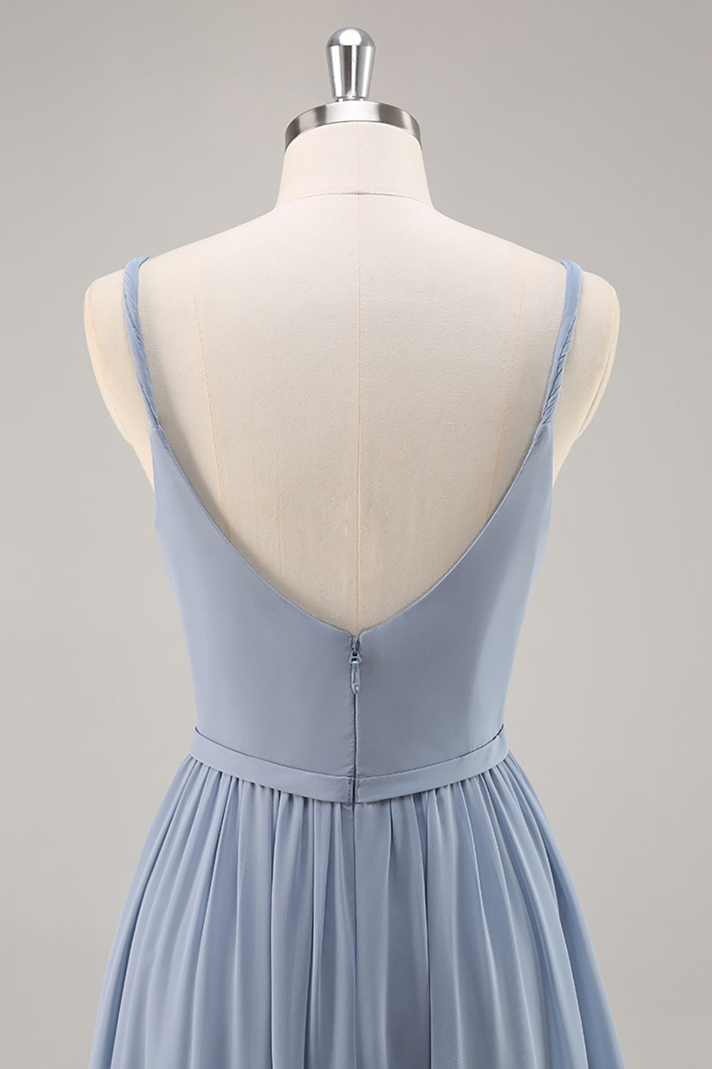 Dusty Blue Ruched Chiffon Long Bridesmaid Dress with Slit