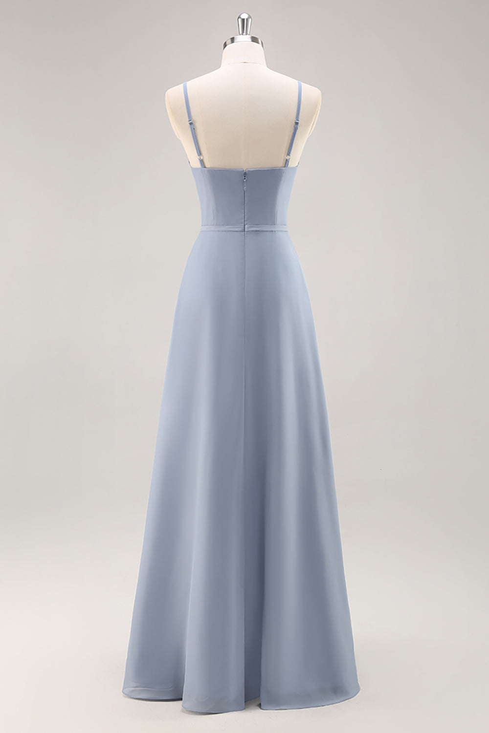 Dusty Blue A Line Chiffon Long Bridesmaid Dress with Ruffles