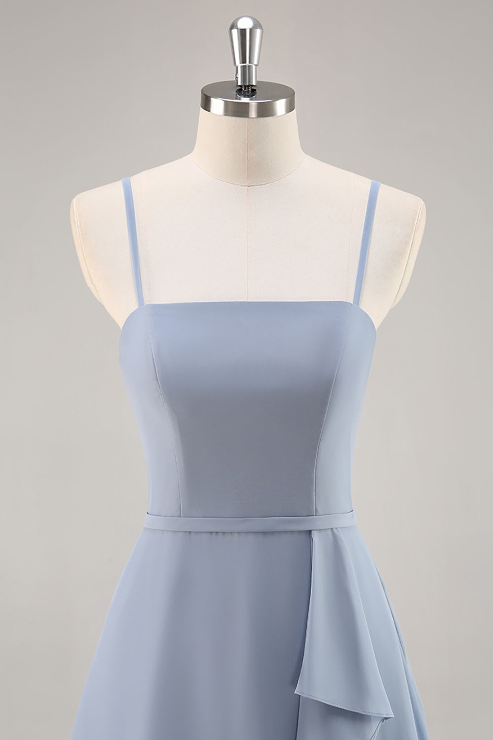 Dusty Blue A Line Chiffon Long Bridesmaid Dress with Ruffles