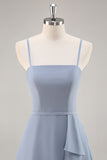 Dusty Blue A Line Chiffon Long Bridesmaid Dress with Ruffles