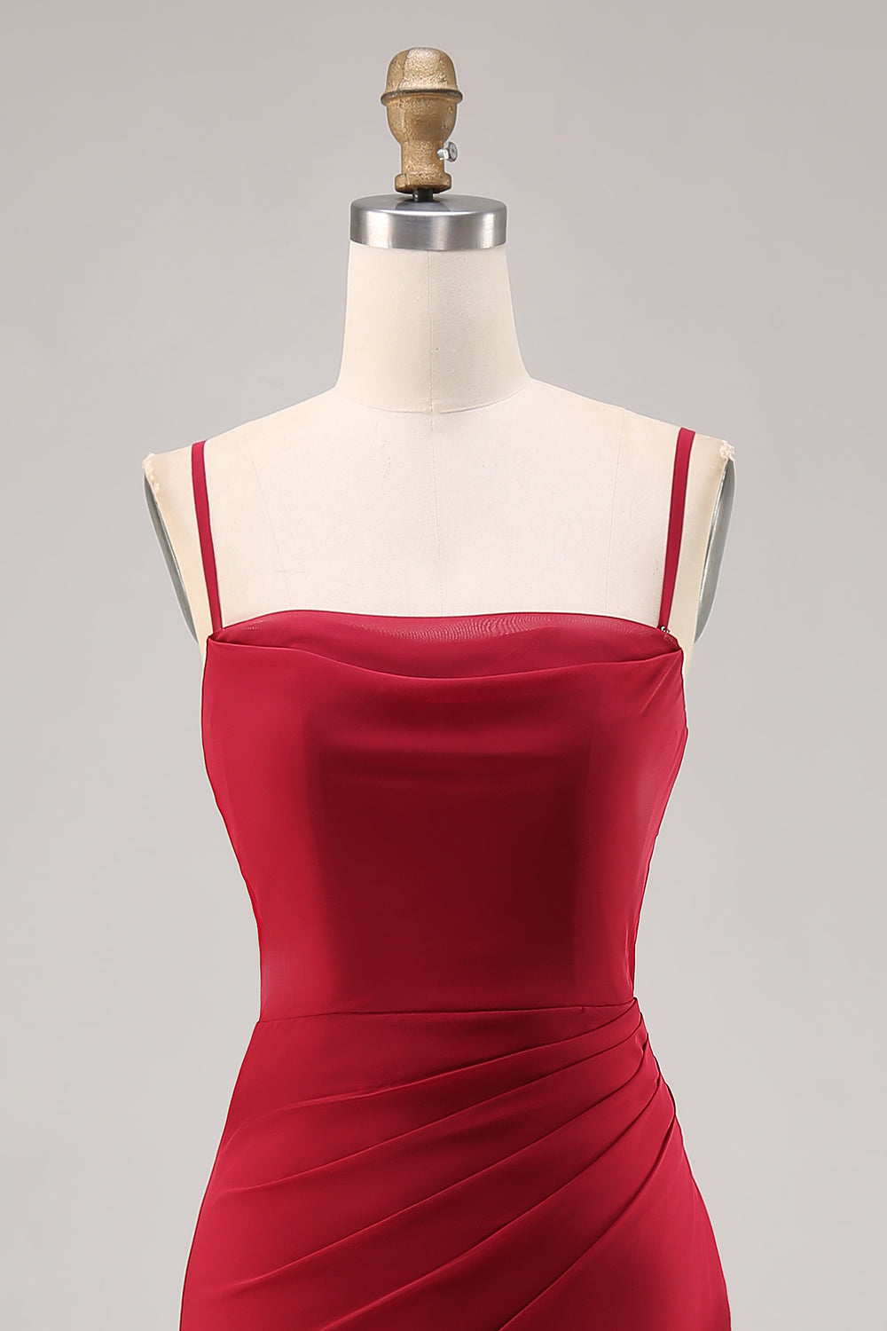 Dark Red Ruched Chiffon Mermaid Long Bridesmaid Dress with Slit