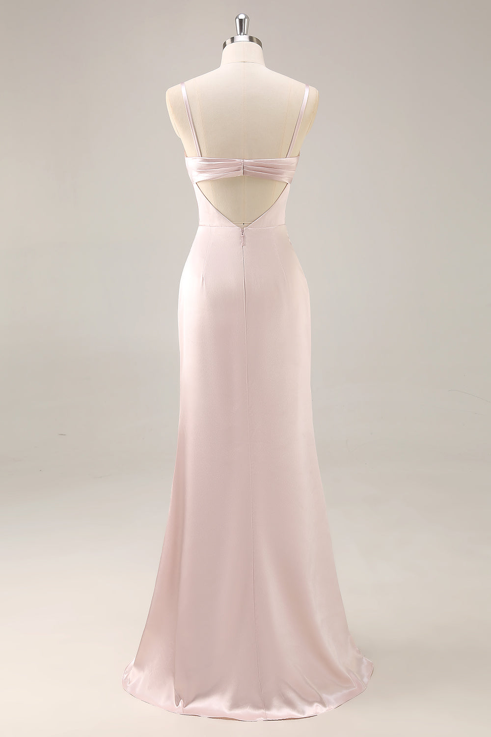 Candy Pink Satin Ruched Mermaid Long Bridesmaid Dress with Slit