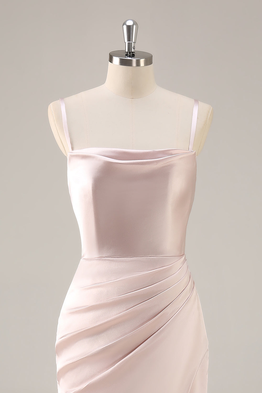 Candy Pink Satin Ruched Mermaid Long Bridesmaid Dress with Slit
