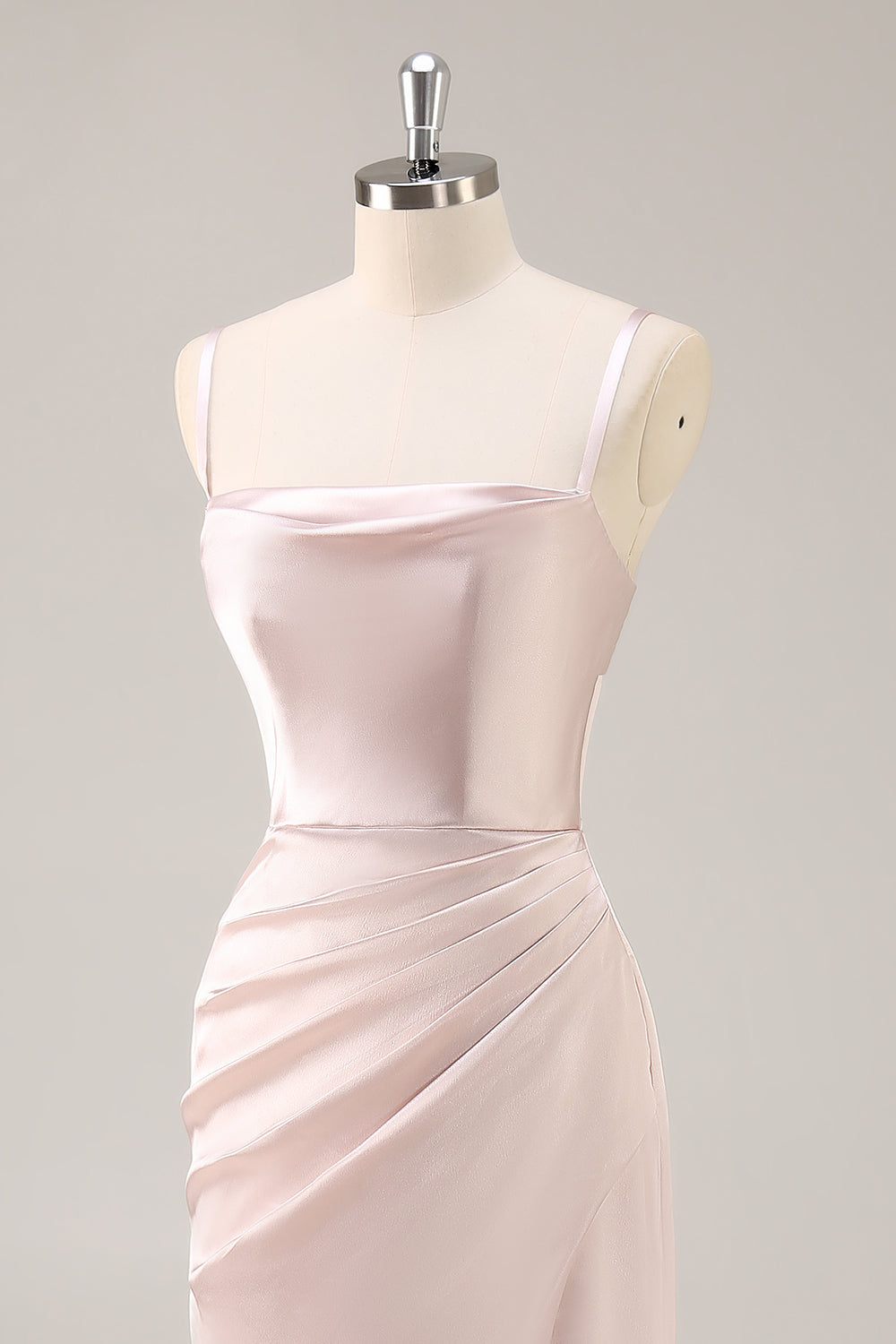 Candy Pink Satin Ruched Mermaid Long Bridesmaid Dress with Slit