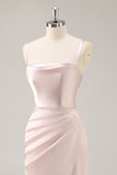 Candy Pink Satin Ruched Mermaid Long Bridesmaid Dress with Slit