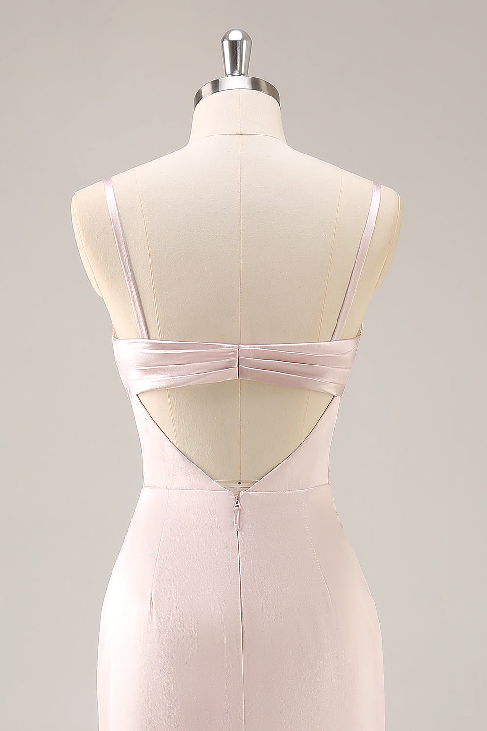 Candy Pink Satin Ruched Mermaid Long Bridesmaid Dress with Slit