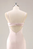 Candy Pink Satin Ruched Mermaid Long Bridesmaid Dress with Slit