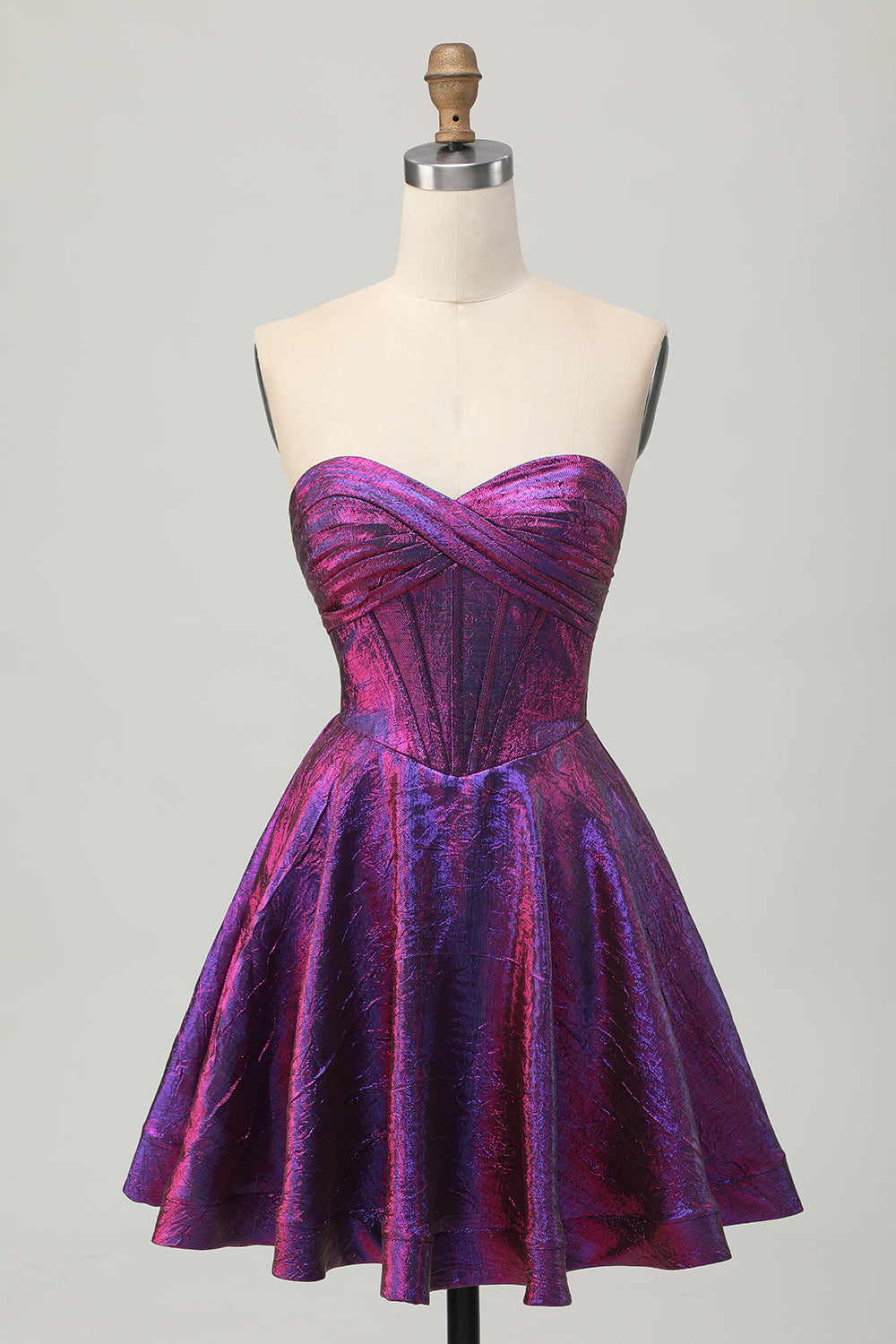 Metallic Dark Purple A Line Short Corset Cocktail Dress