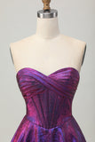 Metallic Dark Purple A Line Short Corset Cocktail Dress