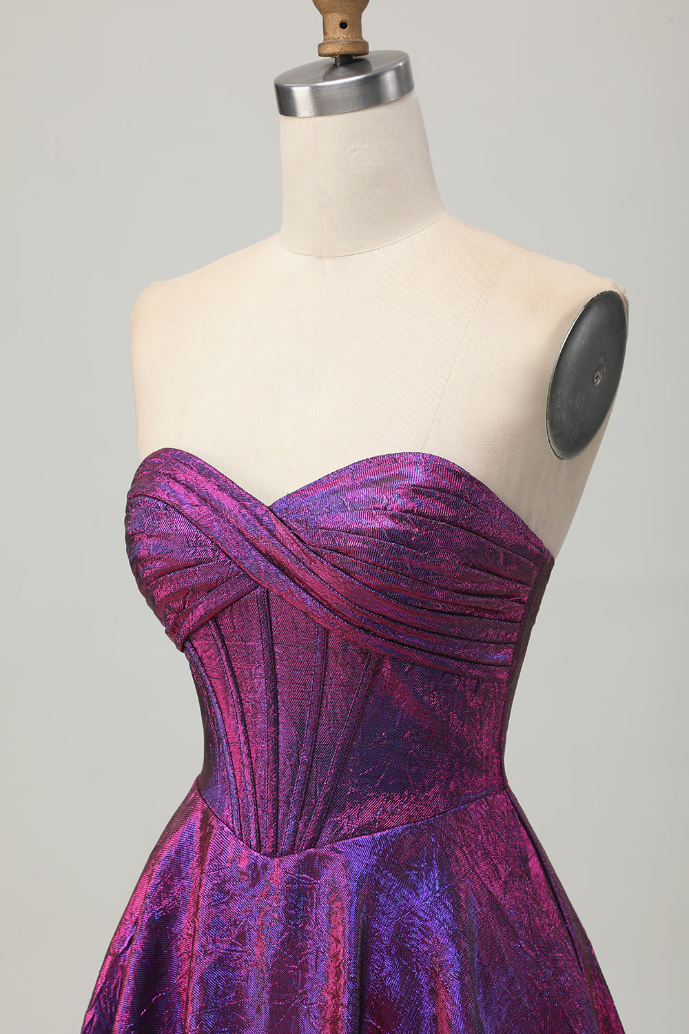 Metallic Dark Purple A Line Short Corset Cocktail Dress