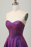 Metallic Dark Purple A Line Short Corset Cocktail Dress