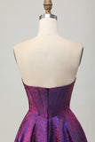 Metallic Dark Purple A Line Short Corset Cocktail Dress