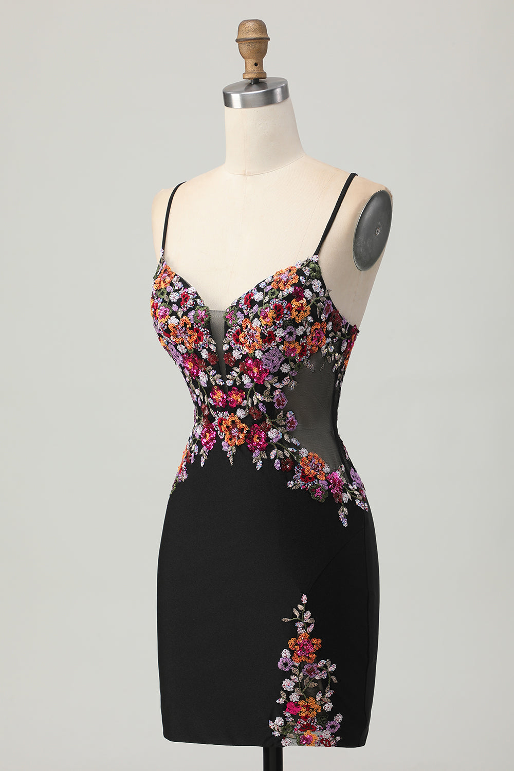 Sparkly Black Corset Floral Satin Short Cocktail Dress