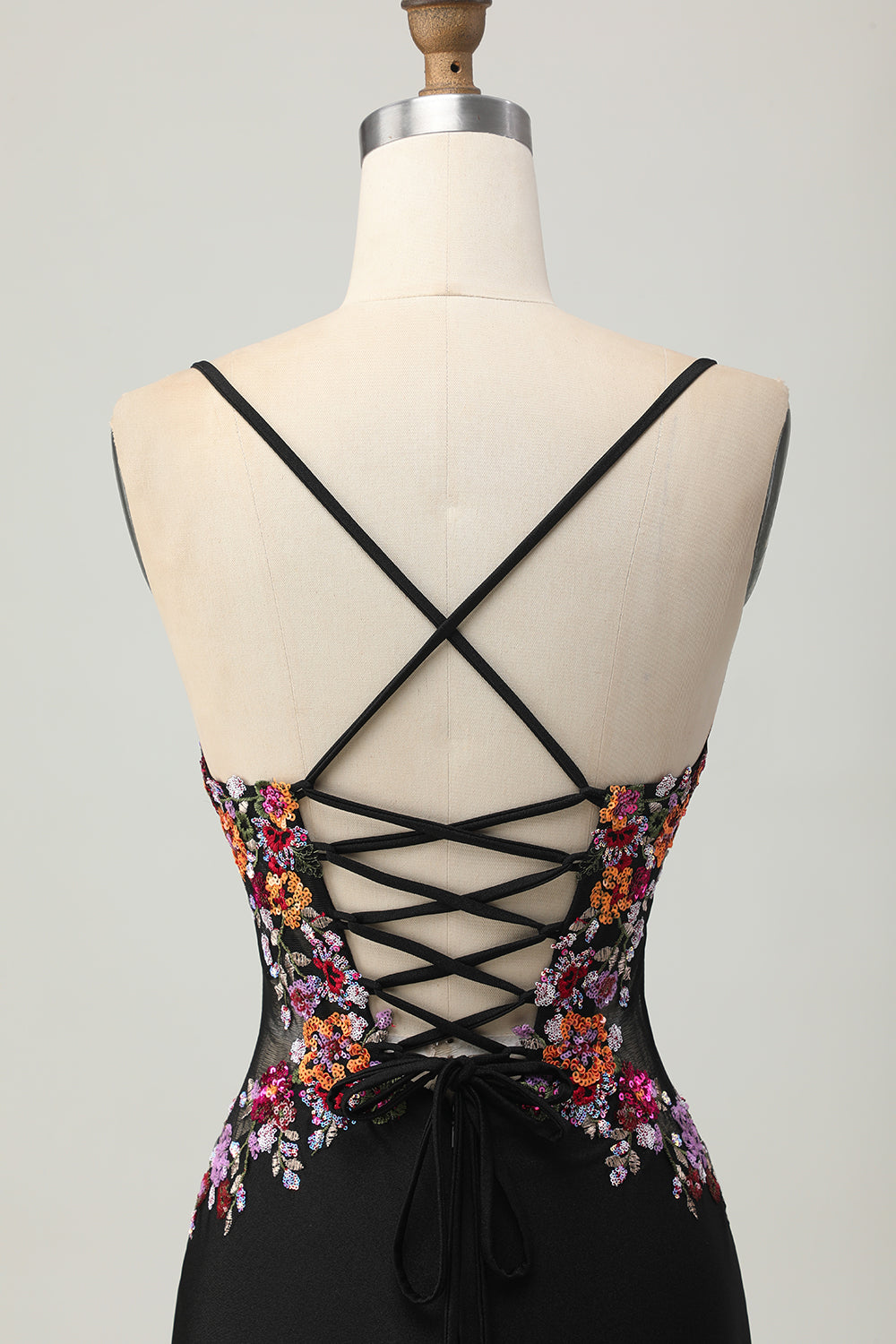 Sparkly Black Corset Floral Satin Short Cocktail Dress