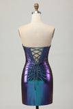 Metallic Blue Purple Corset Bodycon Mini Cocktail Dress