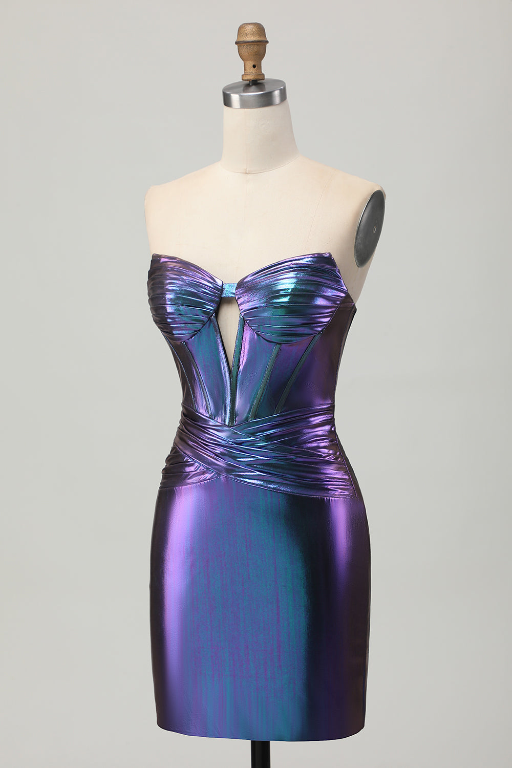 Metallic Blue Purple Corset Bodycon Mini Cocktail Dress