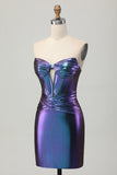 Metallic Blue Purple Corset Bodycon Mini Cocktail Dress
