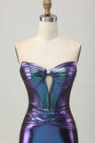 Metallic Blue Purple Corset Bodycon Mini Cocktail Dress