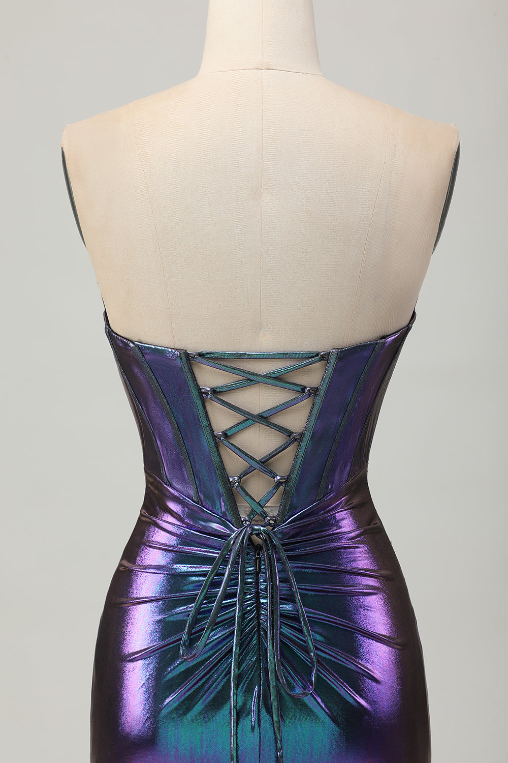 Metallic Blue Purple Corset Bodycon Mini Cocktail Dress