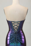 Metallic Blue Purple Corset Bodycon Mini Cocktail Dress