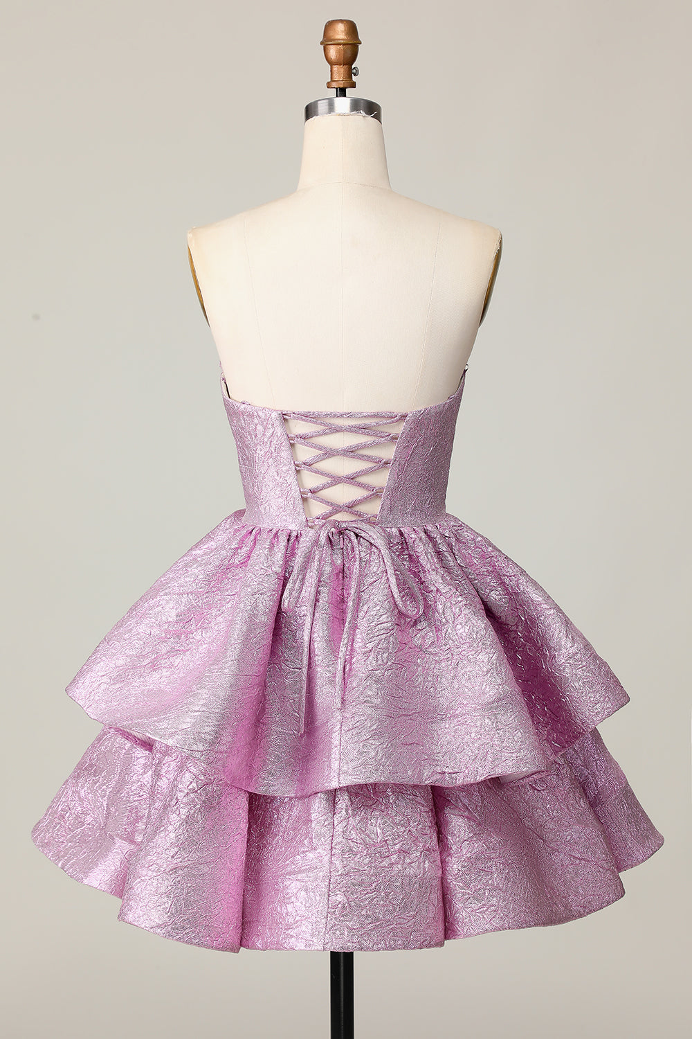 Glitter Light Purple A Line Strapless Tiered Homecoming Dress with Bow